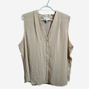 Nordstom Rack V-neck Sleeveless Woven Shell Top In Tan Ivory 1X